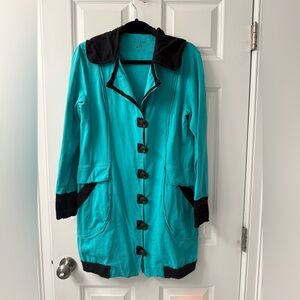 Neon Buddha Stylish Teal and Black Women's Coat with Statement Buttons